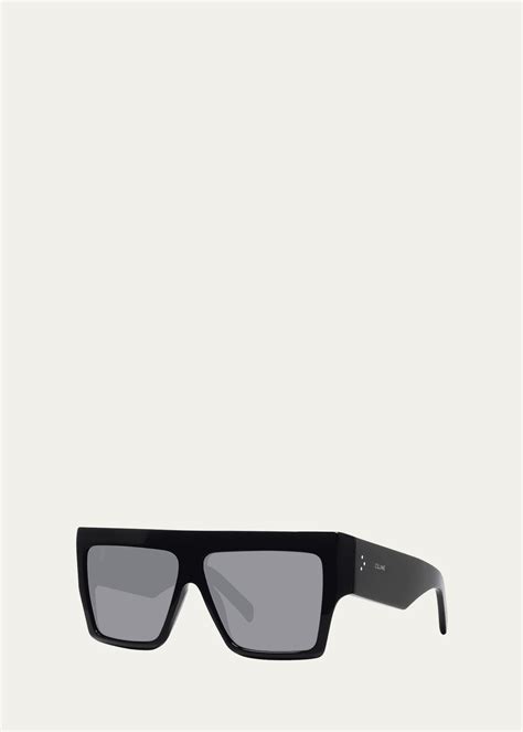 Celine Men's Chunky Rectangle Solid Acetate Sunglasses